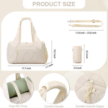 Gym Bag for Women, Yoga Mat Bag with Shoe Compartment and Wet Pocket, Sport Yoga Gym Bag with Yoga Strap, Carryall Yoga Tote Bag