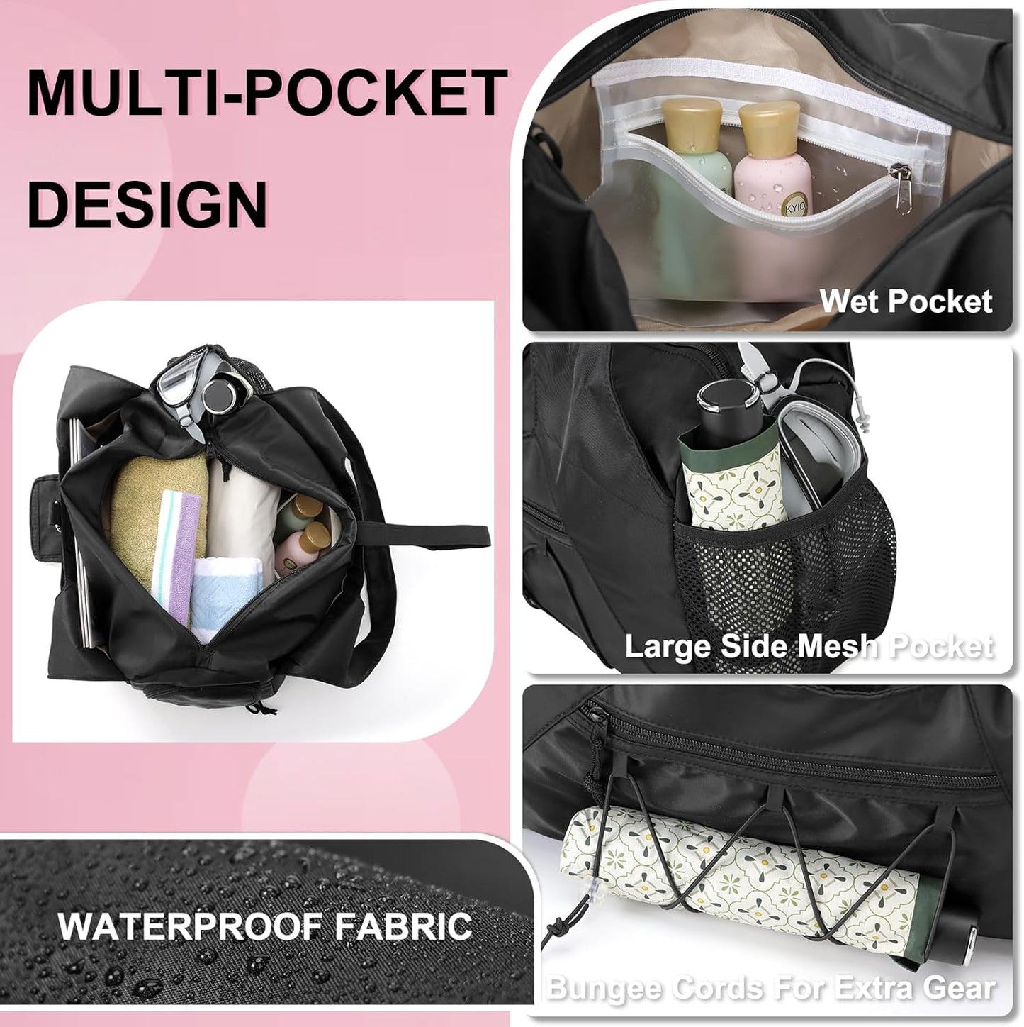 Gym Bag for Women, Yoga Mat Bag with Shoe Compartment and Wet Pocket, Sport Yoga Gym Bag with Yoga Strap, Carryall Yoga Tote Bag